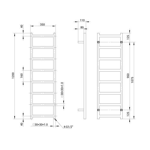 Kartell Connecticut Stainless Steel Heated Towel Rail 350mm x 1200mm