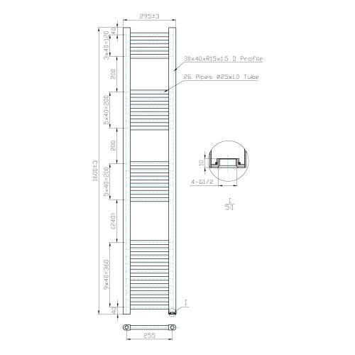 Kartell K-Rail Chrome 25mm Straight Bar Heated Towel Rail 300mm x 1600mm