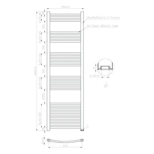 Kartell K-Rail Chrome 25mm Curved Bar Heated Towel Rail 500mm x 1600mm