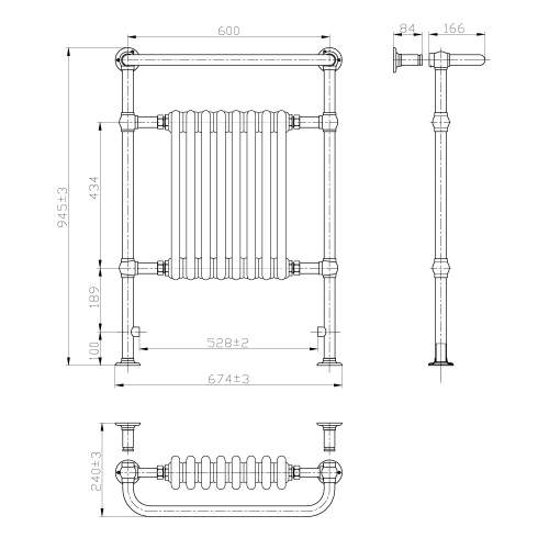 Kartell K-Rad Crown Traditional Radiator with Towel Rail 675mm x 945mm