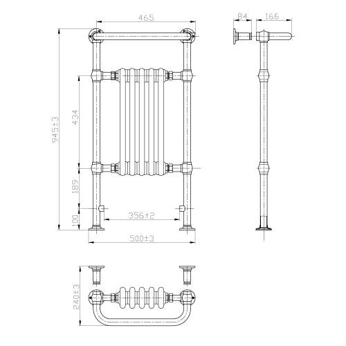 Kartell K-Rad Crown Traditional Radiator with Towel Rail 500mm x 945mm