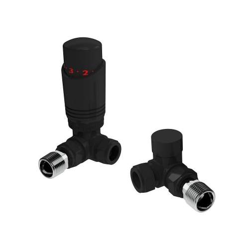 Kartell K-Design Corner Black Thermostatic Radiator Valve Pack