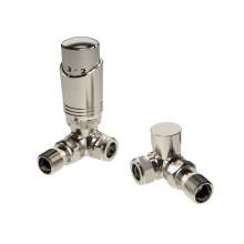 Kartell K-Design Corner Brushed Nickel Thermostatic Radiator Valve Pack