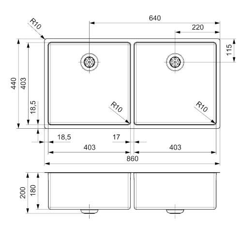 Reginox New York 40x40+40x40 Double Bowl Kitchen Sink