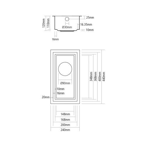 Caple Saso 20/16/GM Gunmetal Fully Integrated Worktop Sink