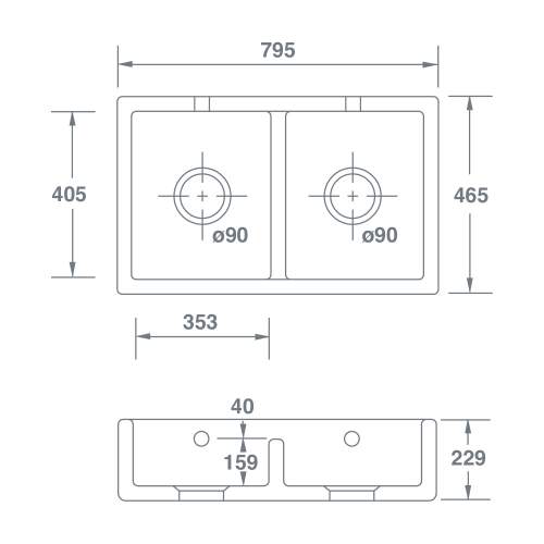 Shaws of Darwen Shaker Double 800 Matt Grey Belfast Sink