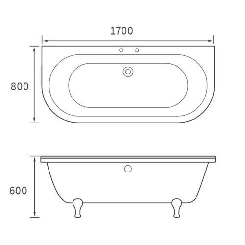 Bluci Como Freestanding Double Ended Back to Wall Bath with Feet