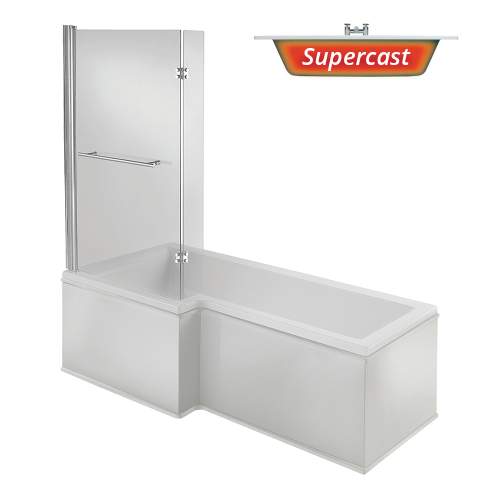 Bluci Fabriano L Shape 1700mm Supercast Shower Bath with Front Panel and Shower Screen