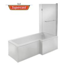 Bluci Fabriano L Shape 1700mm Supercast Shower Bath with Front Panel and Shower Screen