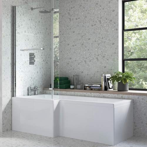 Bluci Fabriano L Shape Shower Bath with Front Panel and Shower Screen