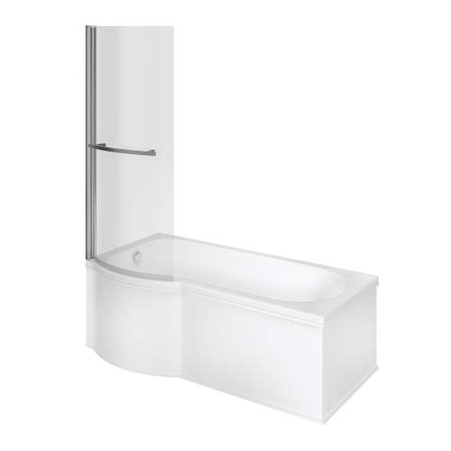 Bluci Ascoli P Shape 1700mm Shower Bath with Front Panel and Shower Screen