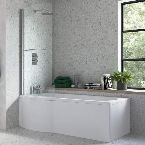 Bluci Ascoli P Shape 1700mm Shower Bath with Front Panel and Shower Screen