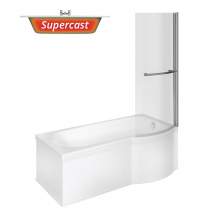 Bluci Ascoli P Shape 1700mm Supercast Shower Bath with Front Panel and Shower Screen