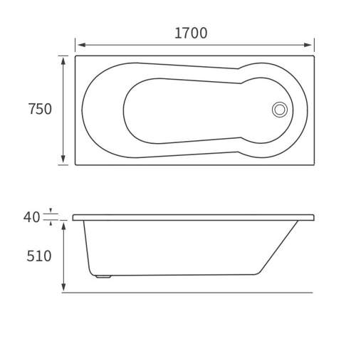 Bluci Argenta Keyhole Single Ended Bath 1700mm x 750mm