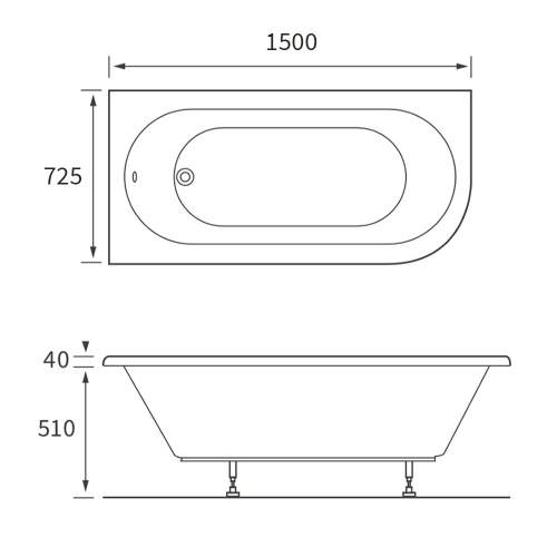 Bluci Sorrento Back to Wall Corner Bath 1500mm x 725mm