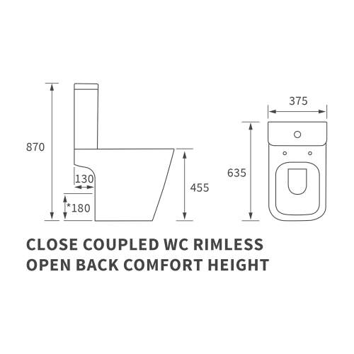 Bluci Triesta Rimless Closed Coupled Open Back Comfort Height WC with Soft Close Seat