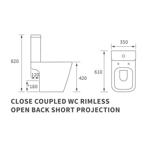 Bluci Triesta Rimless Closed Coupled Open Back Short Projection WC with Soft Close Seat