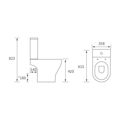 Bluci Latina Rimless Closed Coupled Open Back WC with Soft Close Seat