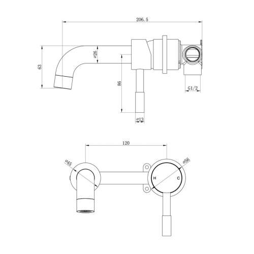 Bluci Vibo Brushed Brass Wall Mounted Basin Mixer