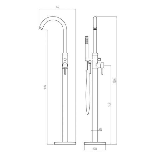 Bluci Vibo Brushed Brass Floor Standing Bath Shower Mixer