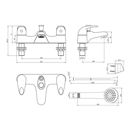 Bluci Cava Chrome Deck Mounted Bath Shower Mixer