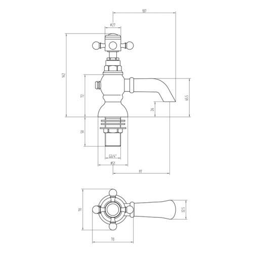 Bluci Nola Chrome Crosshead Lever Traditional Bath Pillar Taps