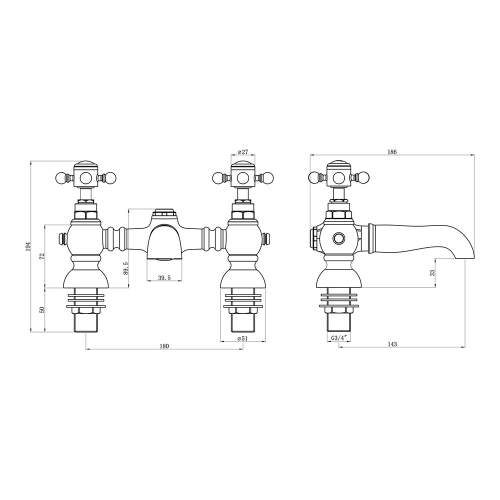 Bluci Nola Chrome Crosshead Lever Traditional Bath Filler