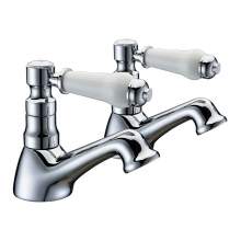 Bluci Sarno Chrome White Lever Traditional Basin Pillar Taps
