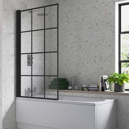 Bluci Single Straight Edge Black Framed Bath Screen