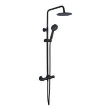 Bluci Matt Black Round Thermostatic Bar Shower Mixer with Riser and Handset