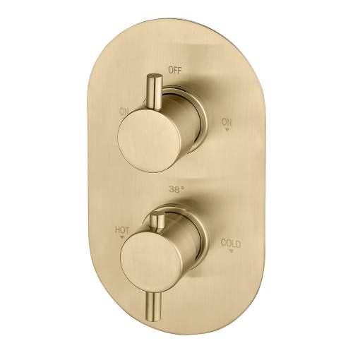 Bluci Brushed Brass Two Outlet Shower Valve with Riser Arm Head and Handset