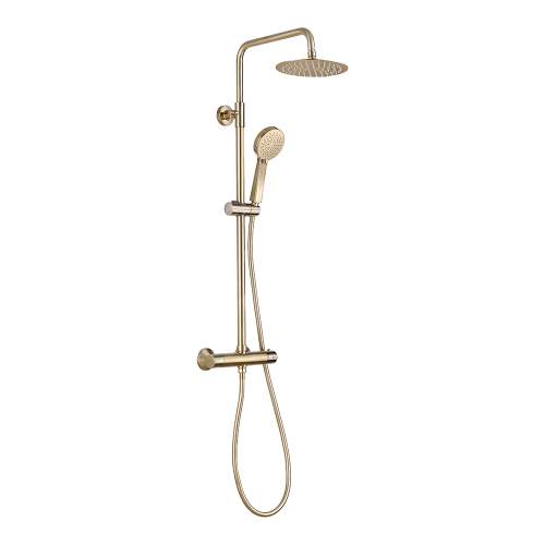 Bluci Brushed Brass Round Thermostatic Bar Shower Mixer with Riser and Handset