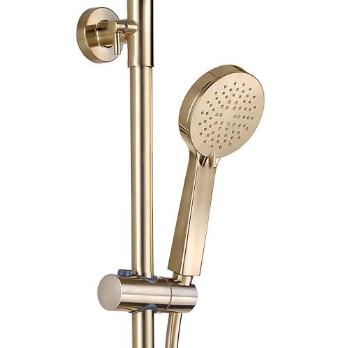Bluci Brushed Brass Round Thermostatic Bar Shower Mixer with Riser and Handset