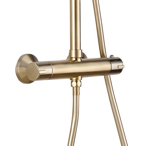 Bluci Brushed Brass Round Thermostatic Bar Shower Mixer with Riser and Handset