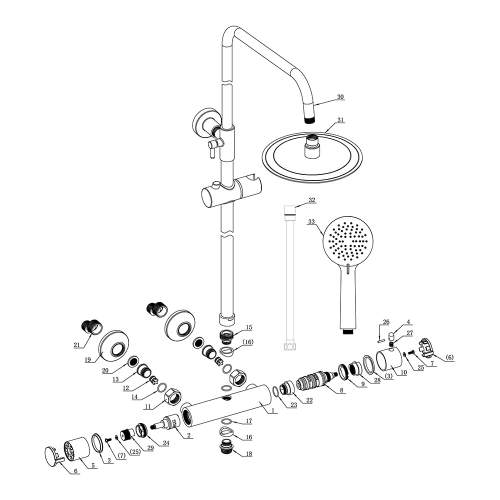 Bluci Brushed Brass Round Thermostatic Bar Shower Mixer with Riser and Handset