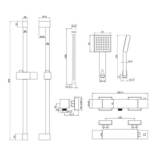 Bluci Molfetta Cool Touch Thermostatic Bar Mixer Shower