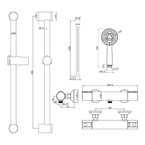Bluci Brindisi Cool Touch Thermostatic Bar Mixer Shower