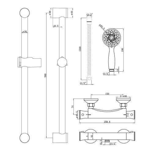 Bluci Bronte Low Pressure Thermostatic Bar Mixer Shower
