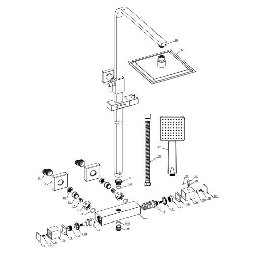 Bluci Enna Thermostatic Bar Mixer Shower with Riser and Overhead Kit