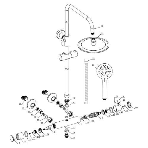 Bluci Modica Thermostatic Bar Mixer Shower with Riser and Overhead Kit