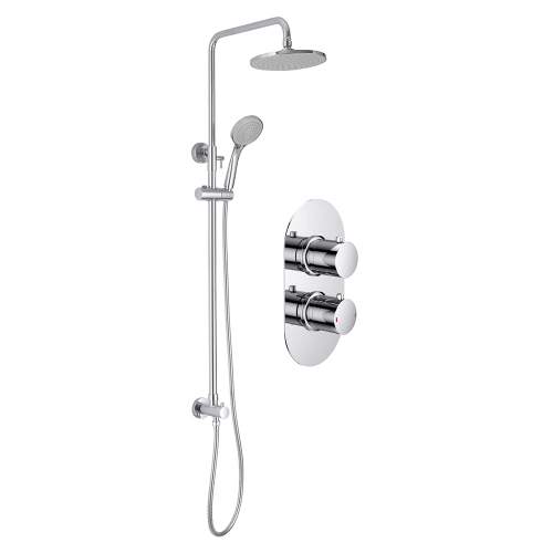 Bluci Gubbio Thermostatic Twin Outlet Mixer with Riser and Overhead Kit