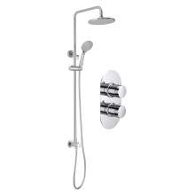 Bluci Gubbio Thermostatic Twin Outlet Mixer with Riser and Overhead Kit