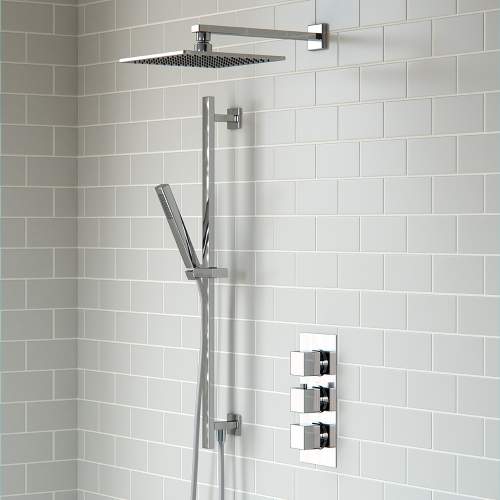 Bluci Comiso Thermostatic Two Outlet Shower Mixer with Riser Overhead Kit