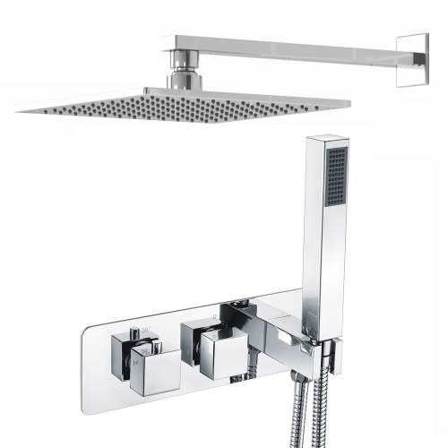 Bluci Licata Thermostatic Two Outlet Shower Mixer with Riser Overhead Kit