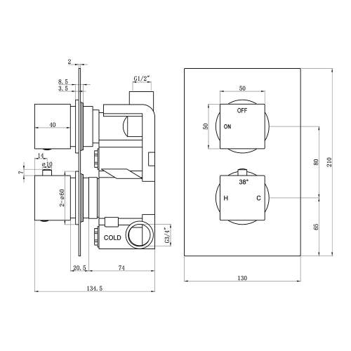 Bluci Comiso Thermostatic Single Outlet Twin Shower Valve