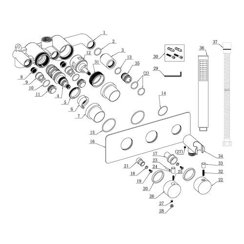 Bluci Augusto Thermostatic Two Outlet Shower Valve with Handset