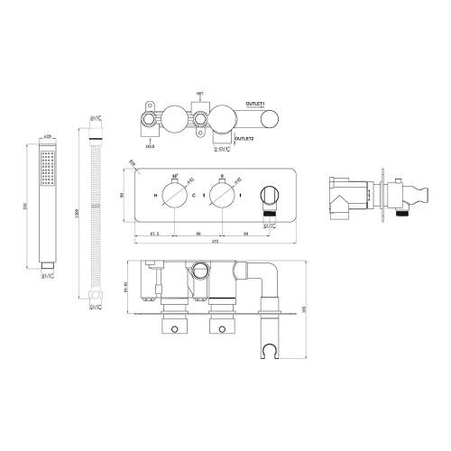 Bluci Augusto Thermostatic Two Outlet Shower Valve with Handset