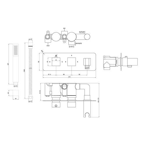 Bluci Licato Thermostatic Two Outlet Shower Valve with Handset