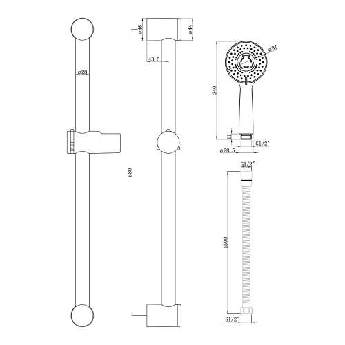 Bluci Round Slider Rail Kit and 3 Mode Handset