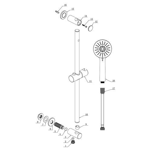 Bluci Round Premium Slider Rail Kit with Elbow and 3 Mode Handset